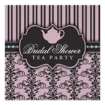 Chic Damask & Stripe Bridal Shower Tea Invitation