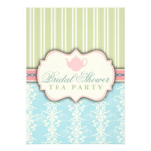Chic Damask & Stripe Bridal Shower Tea Invitation