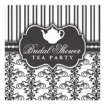 Chic Damask & Stripe Bridal Shower Tea Invitation