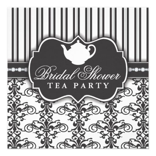 Chic Damask & Stripe Bridal Shower Tea Invitation