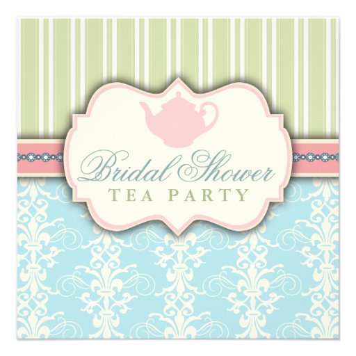 Chic Damask & Stripe Bridal Shower Tea Invitation