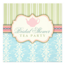 Chic Damask & Stripe Bridal Shower Tea Invitation invitations