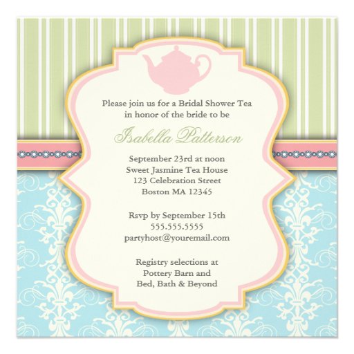 Chic Damask & Stripe Bridal Shower Tea Invitation