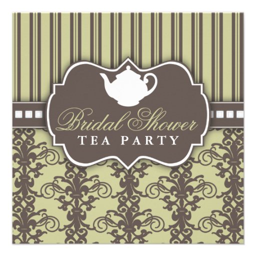 Chic Damask & Stripe Bridal Shower Tea Invitation