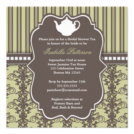 Chic Damask & Stripe Bridal Shower Tea Invitation