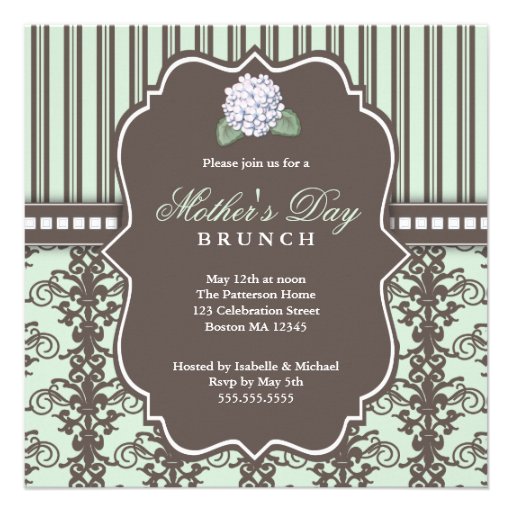 Chic Damask Stripe Mother's Day Brunch Invitation