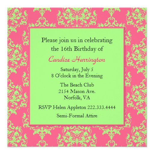 Chic Damask Sweet 16 Birthday Invitation
