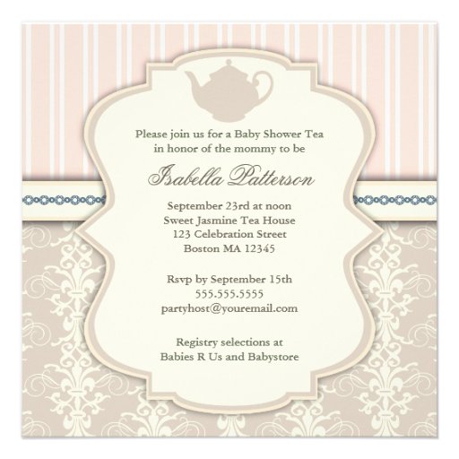 Chic Damask Vintage Baby Shower Tea Invitation
