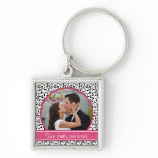 Chic Damask Wedding Photo Template Keychain keychain