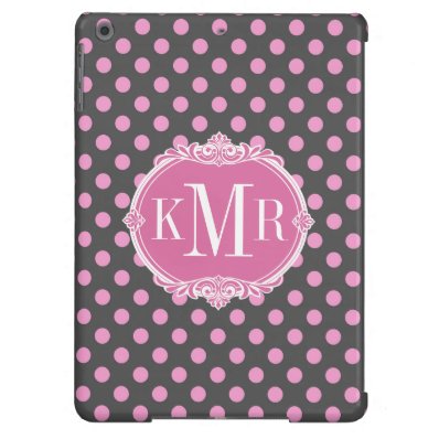 Chic Dark Pink Polka Dots - Vintage Frame Monogram Cover For iPad Air