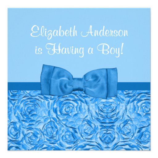 Chic Dazzling Blue Floral With Bow Boy Baby Shower Personalized Announcements