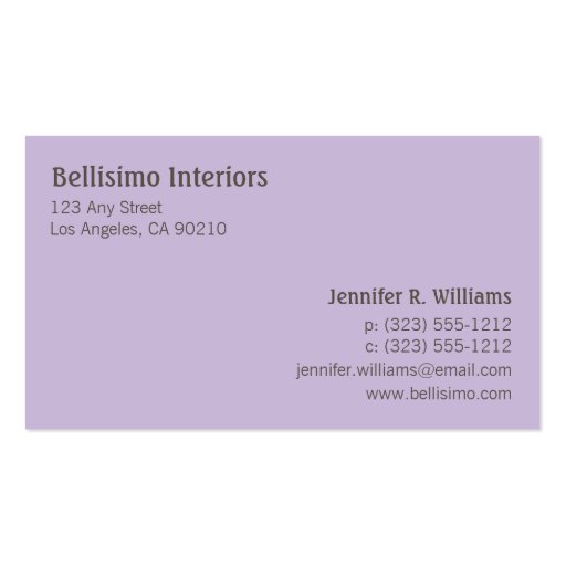 Chic Deco Frame Monogram Lilac Business Card (back side)