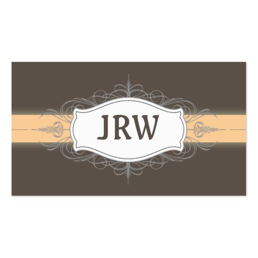 Chic Deco Frame Monogram Peach Business Card (front side)