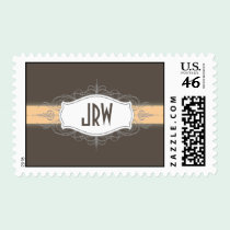 Chic Deco Frame Monogram Peach Postage stamps