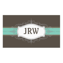 Chic Deco Frame Monogram Teal Business Card