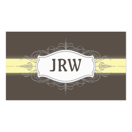 Chic Deco Frame Monogram Yellow Business Card (front side)