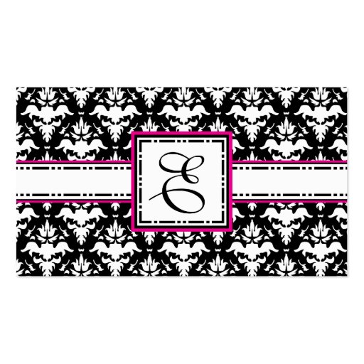 Chic Designer Lady Pink and Black Monogram Business Card Templates (back side)