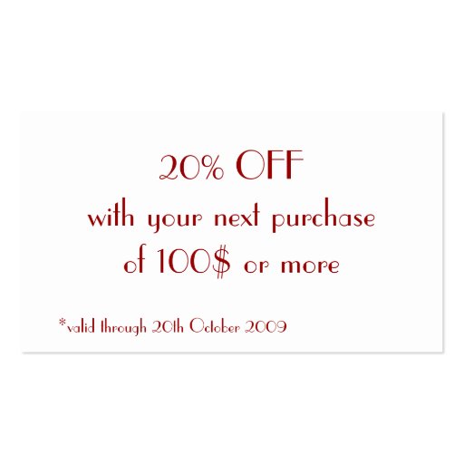 Chic Discount Coupon Business Card Templates (back side)