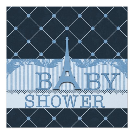 Chic Eiffel Tower Blue Baby Shower Personalized Invitations