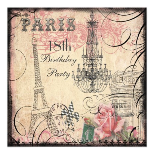 Chic Eiffel Tower & Chandelier 18th Birthday Personalized Invitations