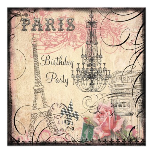 Chic Eiffel Tower & Chandelier Any Age Birthday Personalized Invite