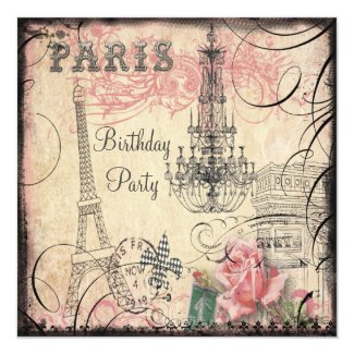 Chic Eiffel Tower & Chandelier Any Age Birthday Invitation