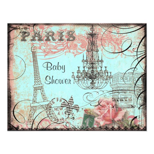 Chic Eiffel Tower & Chandelier Baby Shower Personalized Invitation
