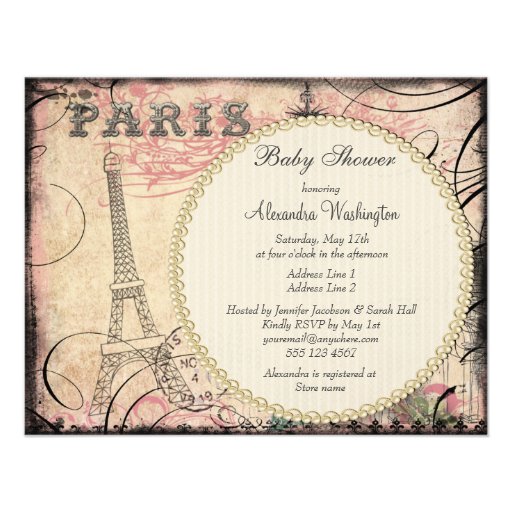 Chic Eiffel Tower & Chandelier Baby Shower Announcements