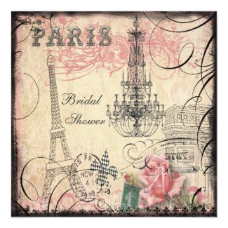 Chic Eiffel Tower & Chandelier Bridal Shower 5.25x5.25 Square Paper Invitation Card