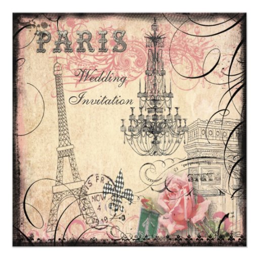Chic Eiffel Tower & Chandelier Wedding Custom Invitation