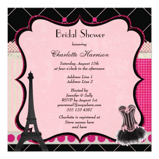 Chic Eiffel Tower Pink Paris Bridal Shower Invite