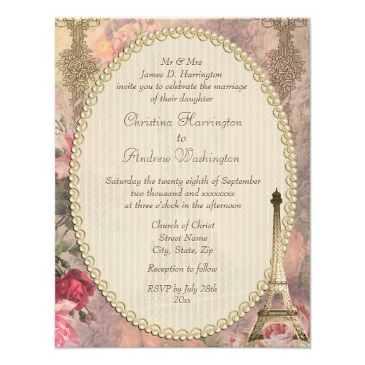 Chic Eiffel Tower & Roses Wedding Invitation