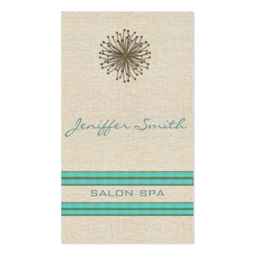 Chic elegant dandelion turquoise stripes business cards (front side)