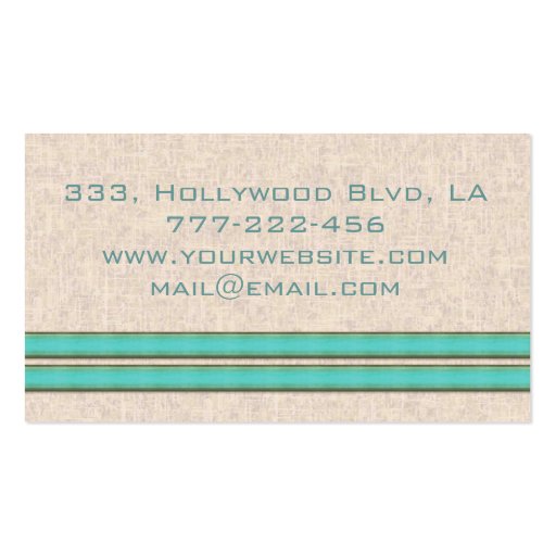 Chic elegant dandelion turquoise stripes business card (back side)