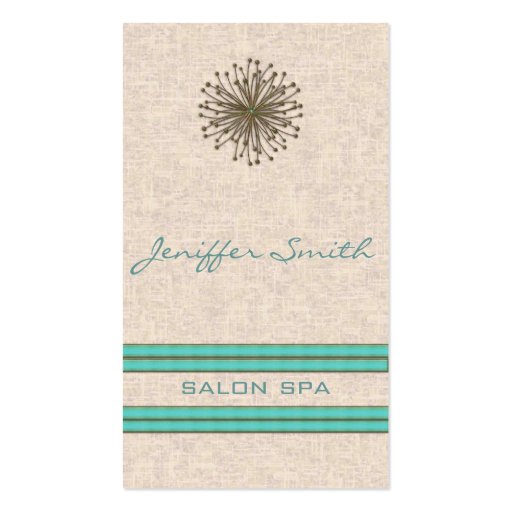 Chic elegant dandelion turquoise stripes business card