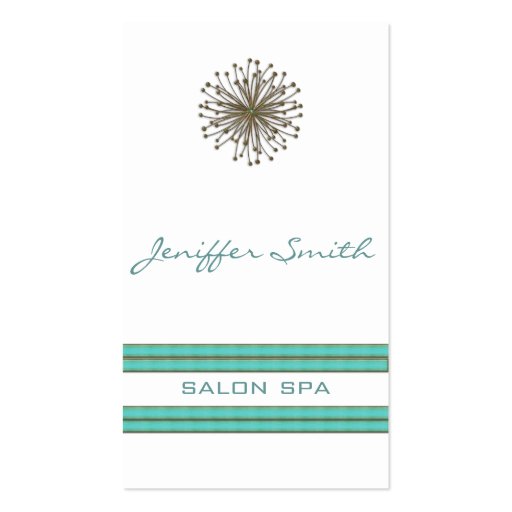 Chic elegant dandelion turquoise stripes business cards (front side)