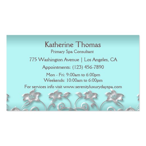 Chic Elegant Floral Swirls Spa Card Business Card (back side)