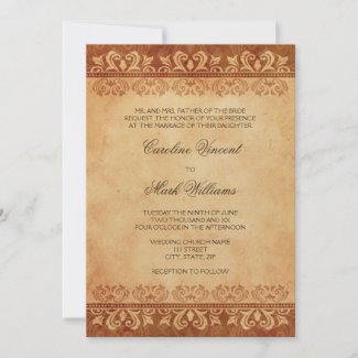 Chic elegant grunge damask wedding invitation invitation