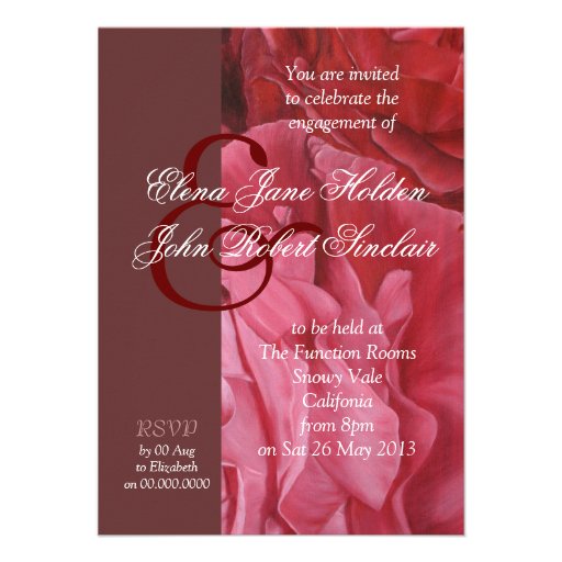 Chic elegant red roses engagement party invites