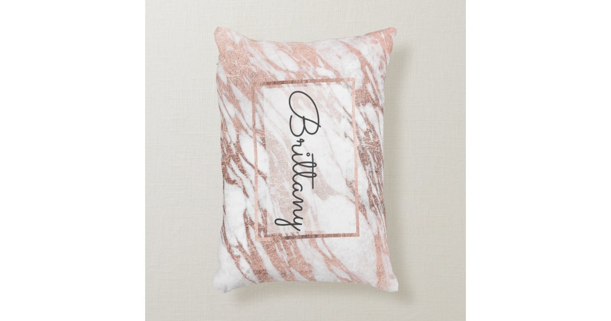 Chic Elegant White and Rose Gold Marble Monogram Decorative Pillow Zazzle