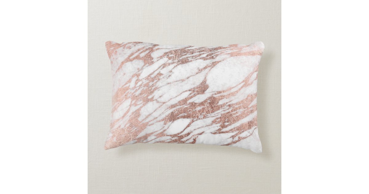 Chic Elegant White and Rose Gold Marble Monogram Decorative Pillow Zazzle