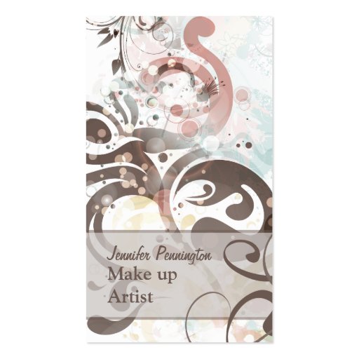 Chic faded swirls make up artist business card (front side)