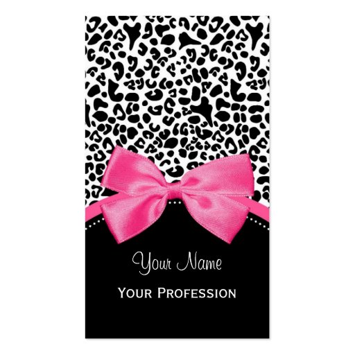 Chic Fashion Leopard Print With Hot Pink Ribbon Business Card Template (front side)