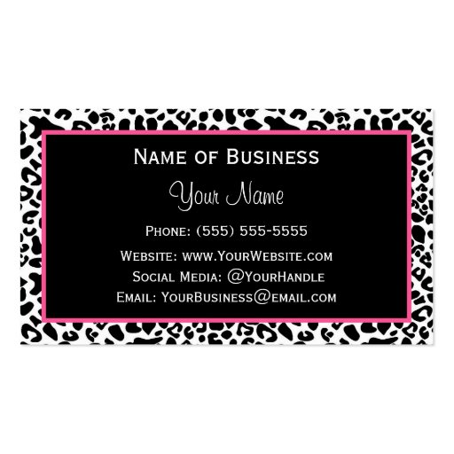 Chic Fashion Leopard Print With Hot Pink Ribbon Business Card Template (back side)