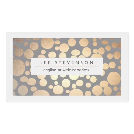 Chic Faux Gold Leaf Circle Gray Business Card (front side)