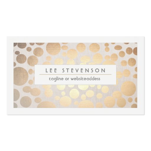 Chic Faux Gold Leaf Circle Pattern Linen Look Business Card Templates (front side)