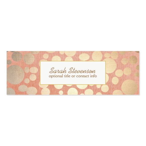 Chic Faux Gold Leaf Circles Pink Linen Look Business Card (front side)