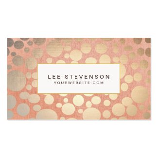 Chic Faux Gold Leaf Circles Pink Linen Look Business Cards