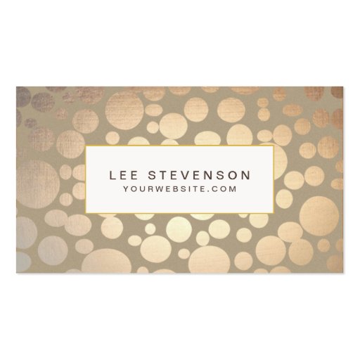 Chic Faux Gold Leaf Circles Taupe Look Business Card Template (front side)