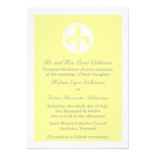 Chic Fleur De Lis Wedding Invite, Yellow